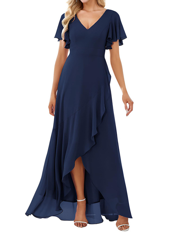 Amazon New Women's Double V-neck Backless Chiffon dress Solid Color Short-sleeved Long Dress Banquet Bridesmaid Evening Dress Amazon New Women's Double V-neck Backless Chiffon dress Solid Color Short-sleeved Long Dress Banquet Bridesmaid Evening Dress