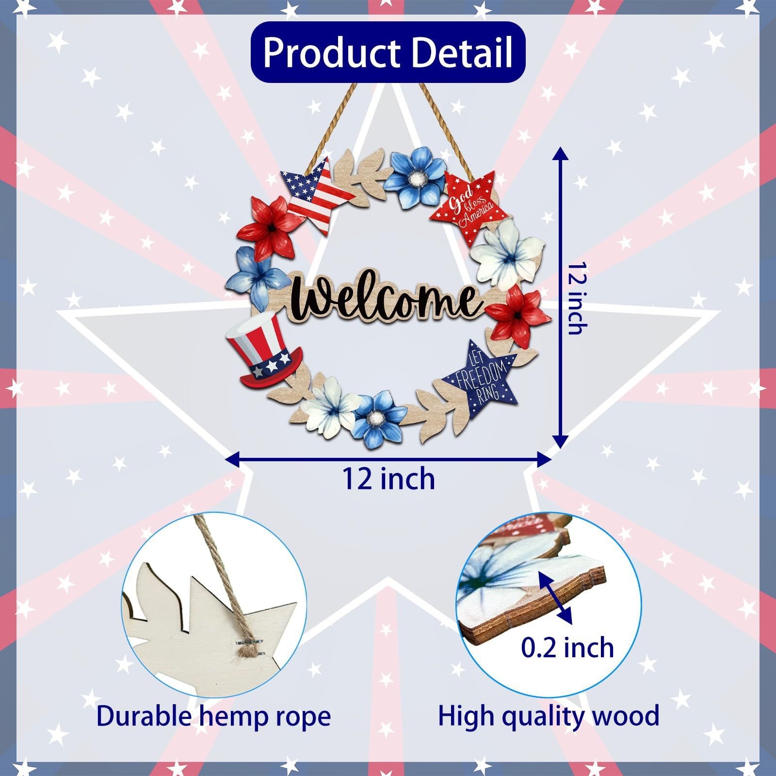 Amazon Transfronterizo Día de la Independencia de los Estados Unidos Madera Colgante Placa de Fiesta Pared Signos Decoración