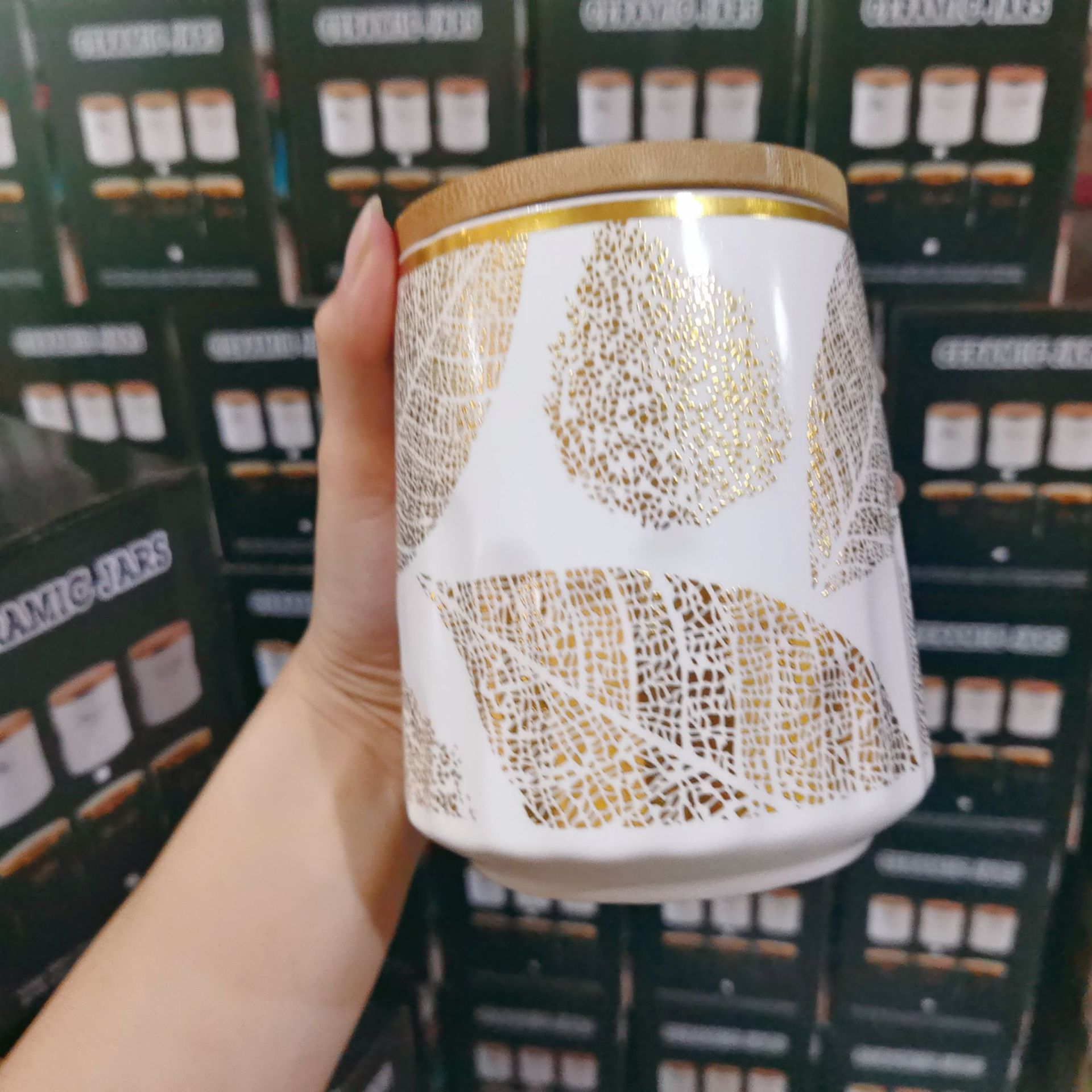 Exportación transfronteriza TAPA DE MADERA dedo tanque de sellado de cerámica mate Varios grano tanque de almacenamiento cafetera tetera