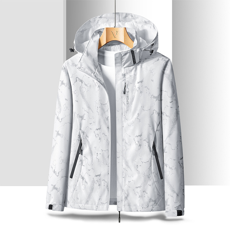 Men's jacket single-layer three-proof hooded feather waterproof women's thin single-punch windproof jacket mountaineering suit high-end