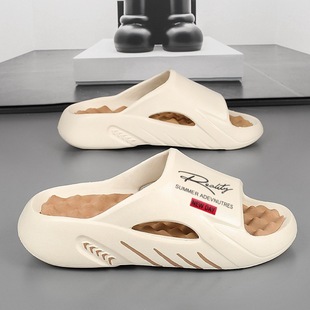Men's Summer Trendy Slip-On Street Non-Slip Wear-Resistant Beach Slippers with Letter Print Can Be Shipped on Behalf of Others
