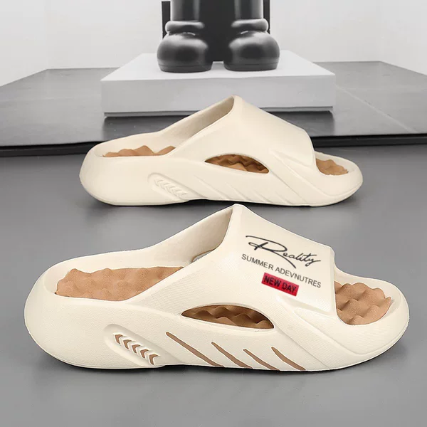 Men's Summer Trendy Slip-On Street Non-Slip Wear-Resistant Beach Slippers with Letter Print Can Be Shipped on Behalf of Others