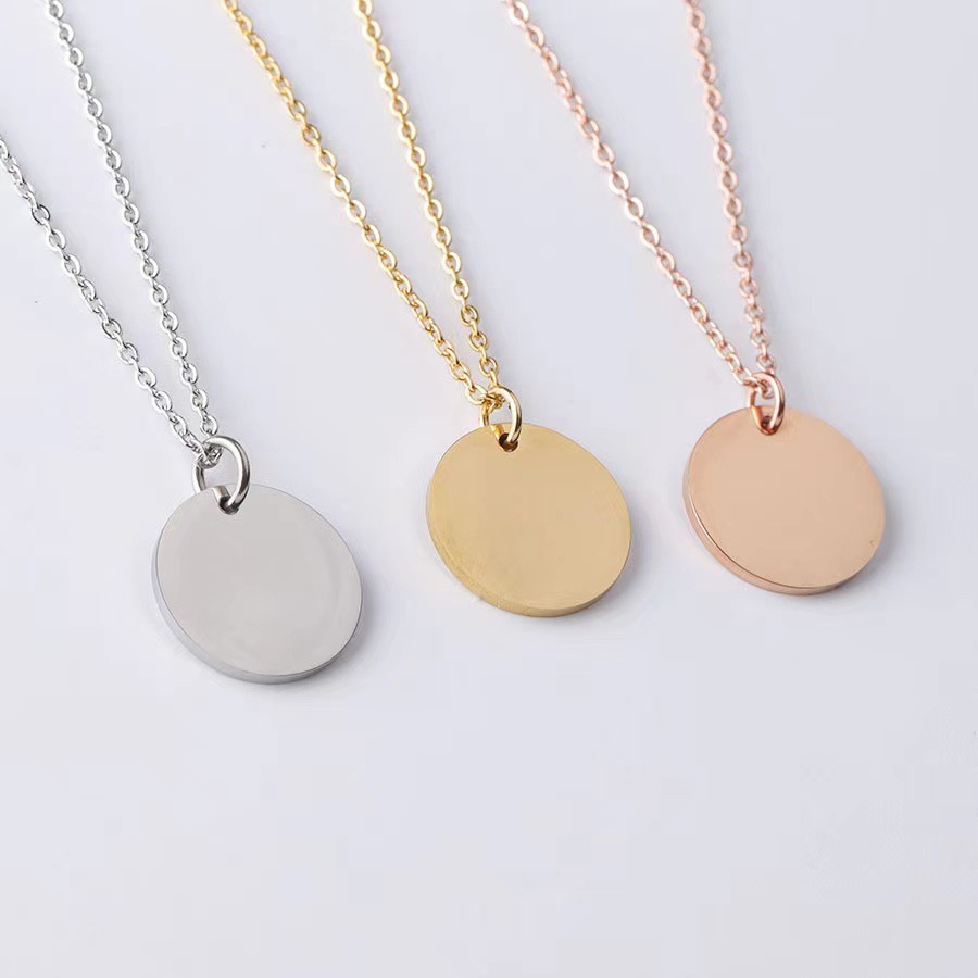 Stainless Steel Pendant Necklace With Customisable Circular Plate_voghion.com