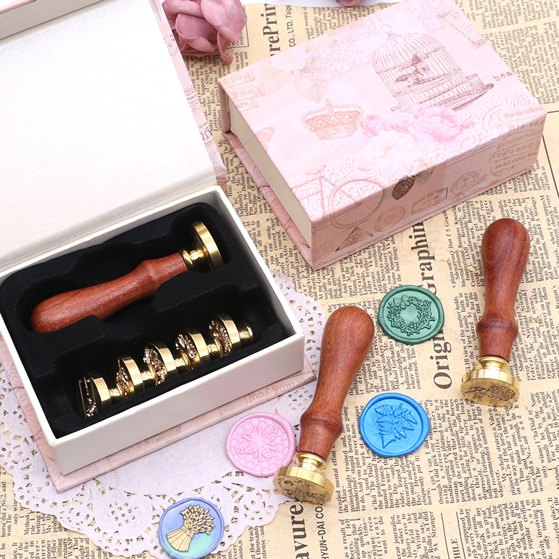 Fuego pintura sello traje 5 cabezas de cobre 1 solo sello pequeña caja de regalo talla creativa sellado fuego pintura traje