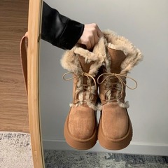 祁晏复古皮毛一体保暖雪地靴女2025冬季新款厚底加绒加厚防滑棉鞋