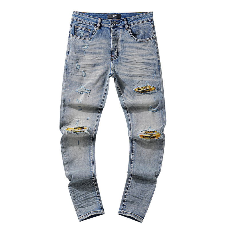 跨境欧美PurpleBrand牛仔裤jeans水洗做旧复古破洞泼墨潮流直筒|undefined