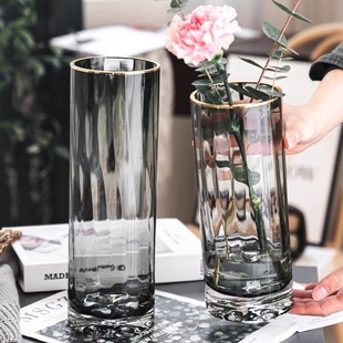 Factory direct supply sunflower base vertical grain straight tube glass flower arrangement vase lily rose living room ornaments flower