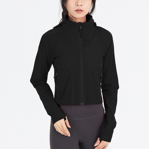 lulu yoga clothes stre*ch sun protection windproof outdoor waist-in slimming breathable sports hooded jacket for women 