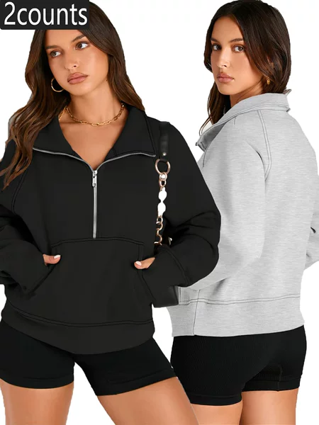 TIKTOK Amazon Autumn and Winter New Women's Sports Half Zip Yoga Suit Loose Collar Fleece Sweater Sweater