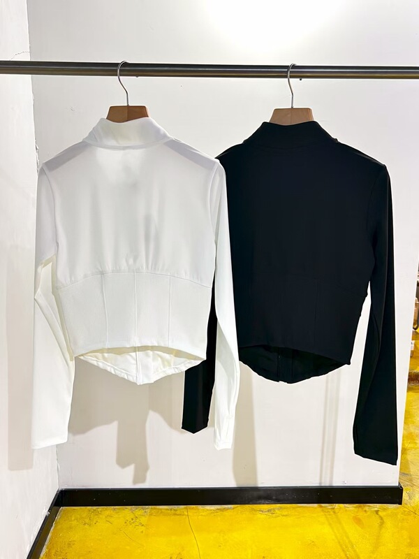 032079女瑜伽服长袖紧身拉链外套显瘦立领运动上衣拼接外套|undefined