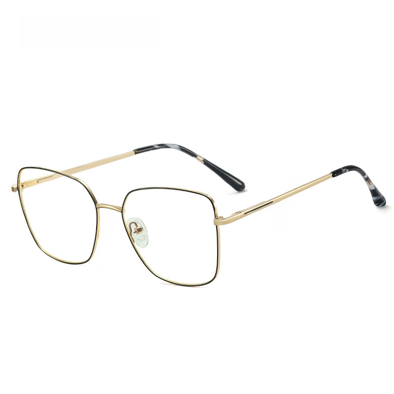 91210 new anti -blue light glasses metallic plain large frame flat light mirror men's and women's same board leg glasses framework