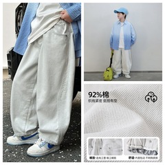 2025年秋新作 子供用ホワイトストレートジーンズ パンダ ラウンド 春秋服 男の子用パンツ 長ズボン