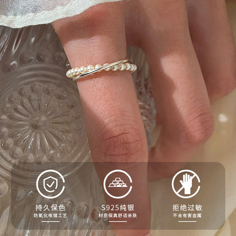 Korean Style Simple Distinctive Pearl Ring Niche Fashion Design Sense Finger Ring Elegant Light Luxury High-end Sense Bracelet for Women
