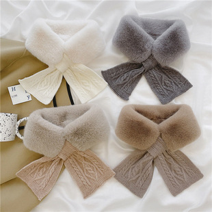 chic Lazy Style Lazy Cross Knitted Scarf Autumn and Winter Warm Fluffy Korean Style Imitation Fur Plush Scarf for Women