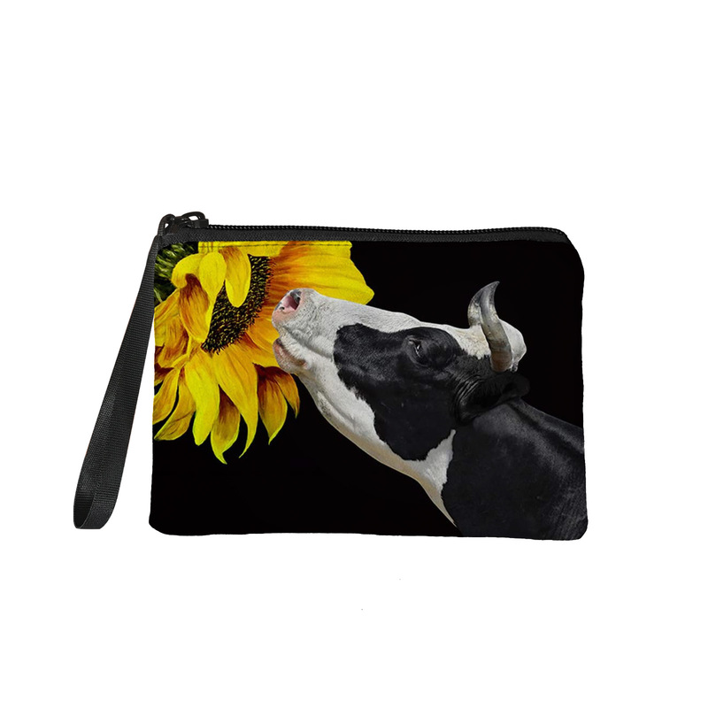 New Small Wallet Clutch Can Be Printed Cow Wallet Sunflower Red Lips Cartoon Picture Lanyard Coin Purse