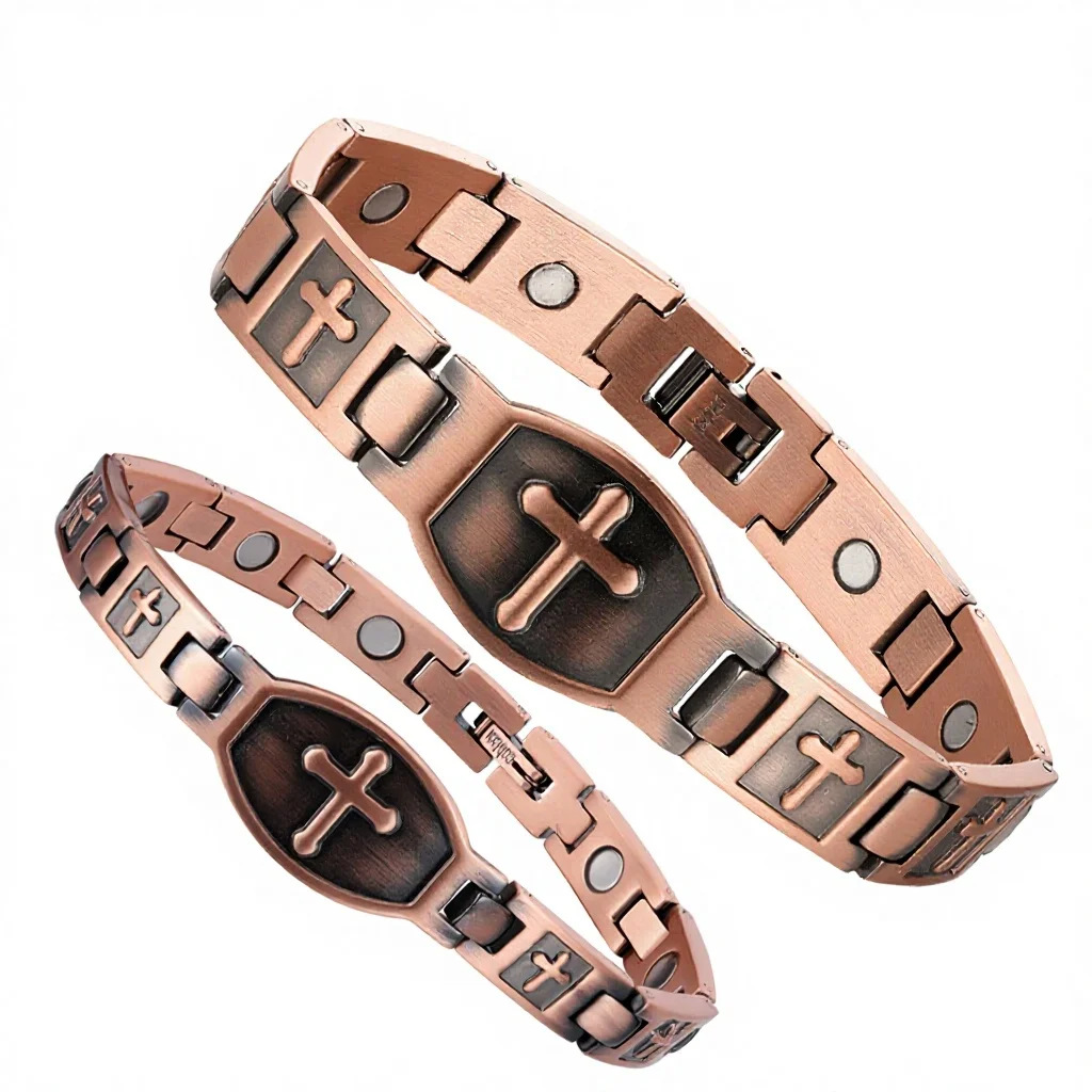 European and American Cross-Border Popular Retro Red Copper Cross Magnet Bracelet Adjustable Couple Jewelry Manufacturer Wholesale in Stock