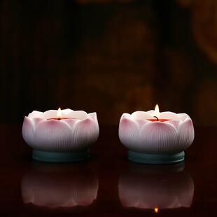 Lotus Candle Holder Candle Holder Household Buddhist Offerings Temple Butter Lamp Base Ceramic Worship Lamp Holder