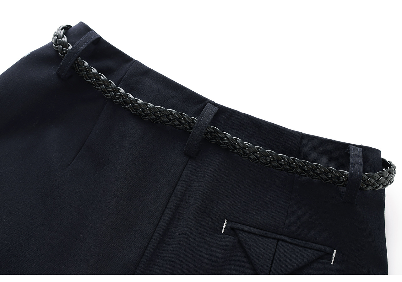 Quần culottes nữ ống rộng dáng suông chất len pha tơ nhân tạo cao cấp — Xanh lông mòng đen chi tiết 33