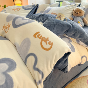 Winter milk velvet quilt cover single-piece children's double-sided coral velvet 150x 200x 230 quilt cover single double three-piece set
