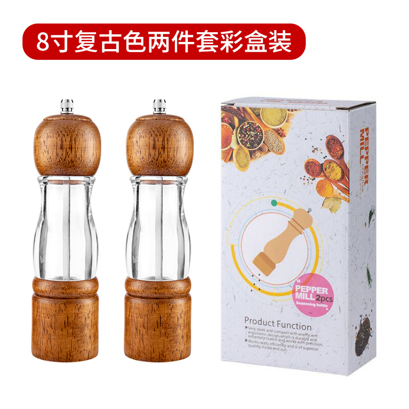 Amoladora de pimienta de madera transparente base traje cocina pimienta sal marina Molino de pimienta negro hogar camping condimento botella