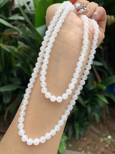 Jin Yutang Xinjiang Hotan Jade Ice Sheet Necklace Beads 6mm Moisturizing Lustre Smooth and Ice Full