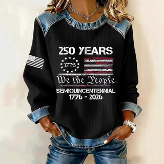 2026跨境亚马逊秋冬季女士新款美国成立字母印花女士休闲圆领卫衣