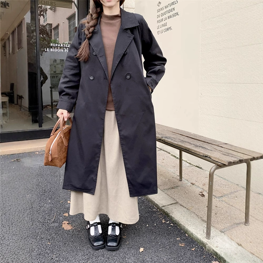 Дизайн весенний ретро длинное модное trench coat, куртка, oversize, свободный крой, британский стиль, плюс сайз, максимальная длина