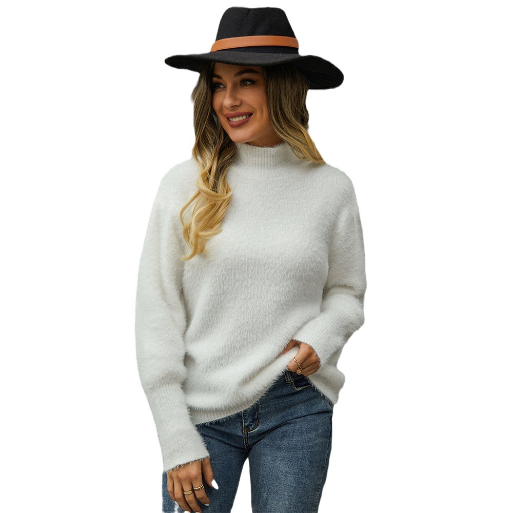 Suéter de punto de cuello alto para mujer, estilo europeo y americano, novedad de primavera 2026, de felpa, color liso, para comercio transfronterizo. image 6
