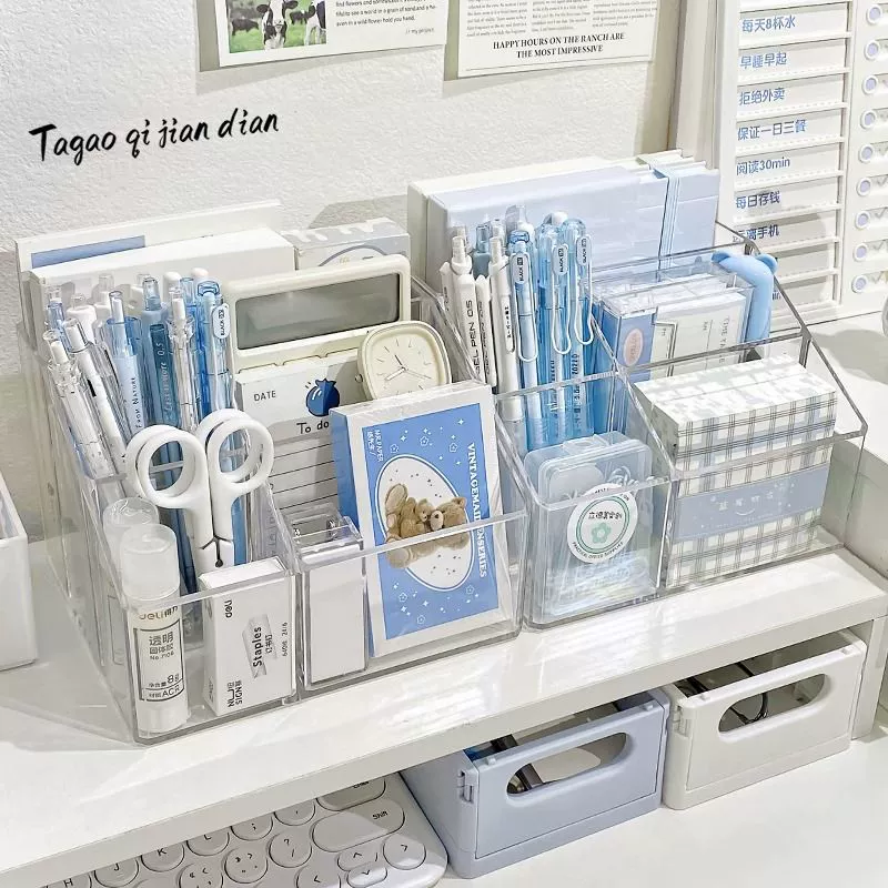 Acrylic Pen Holder Organizer, Square Clear Desk Storage Box, Multi-Compartment 3–5 Grid