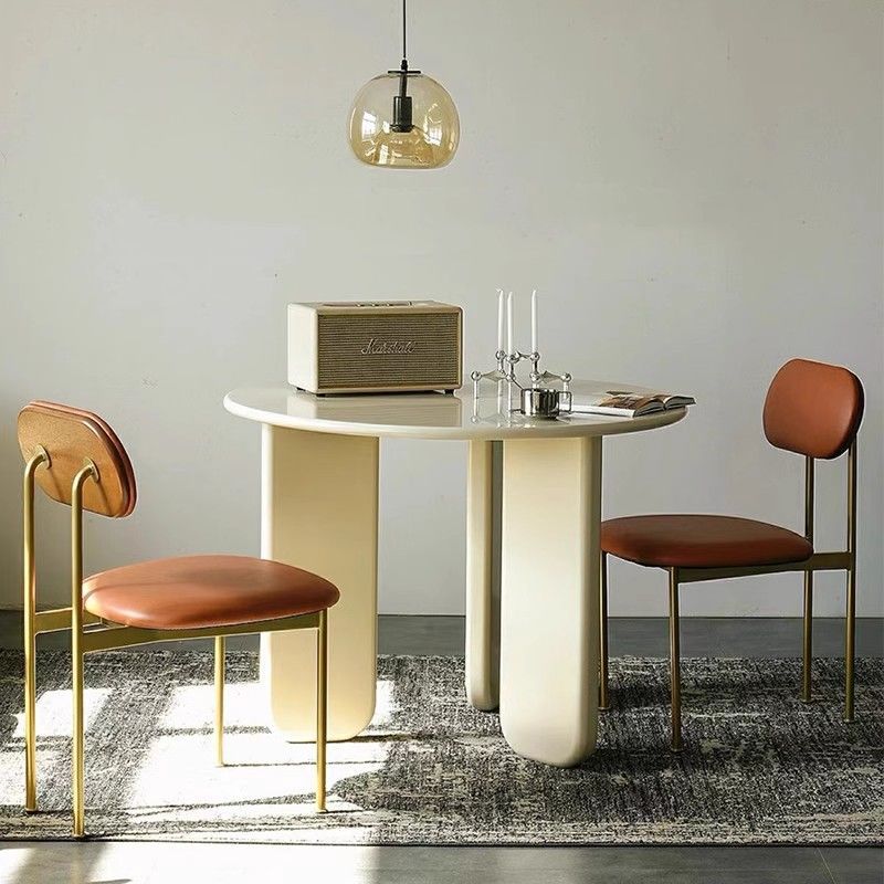 Nordic Round Dining Table, Simple Small Apartment Balcony Table and Chairs, Cream Style Cafe, Internet Celebrity Wabi-Sabi Style Leisure Table