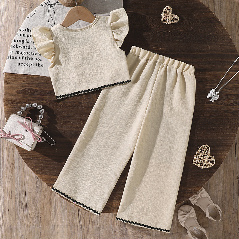 Girls Wide Leg Pants And Button Up Top Set For Summer Casual Wear_voghion.com