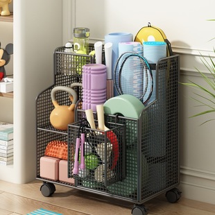 Yoga mat storage basket household fitness equipment storage rack with wheeled basketball badminton clip rack