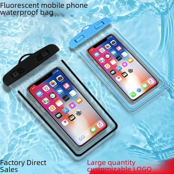 Transparent Touch Screen Mobile Phone Case Outdoor Hot Spring Swimming Diving Luminous Waterproof Case PVC Fluorescent Mobile Phone Waterproof Bag