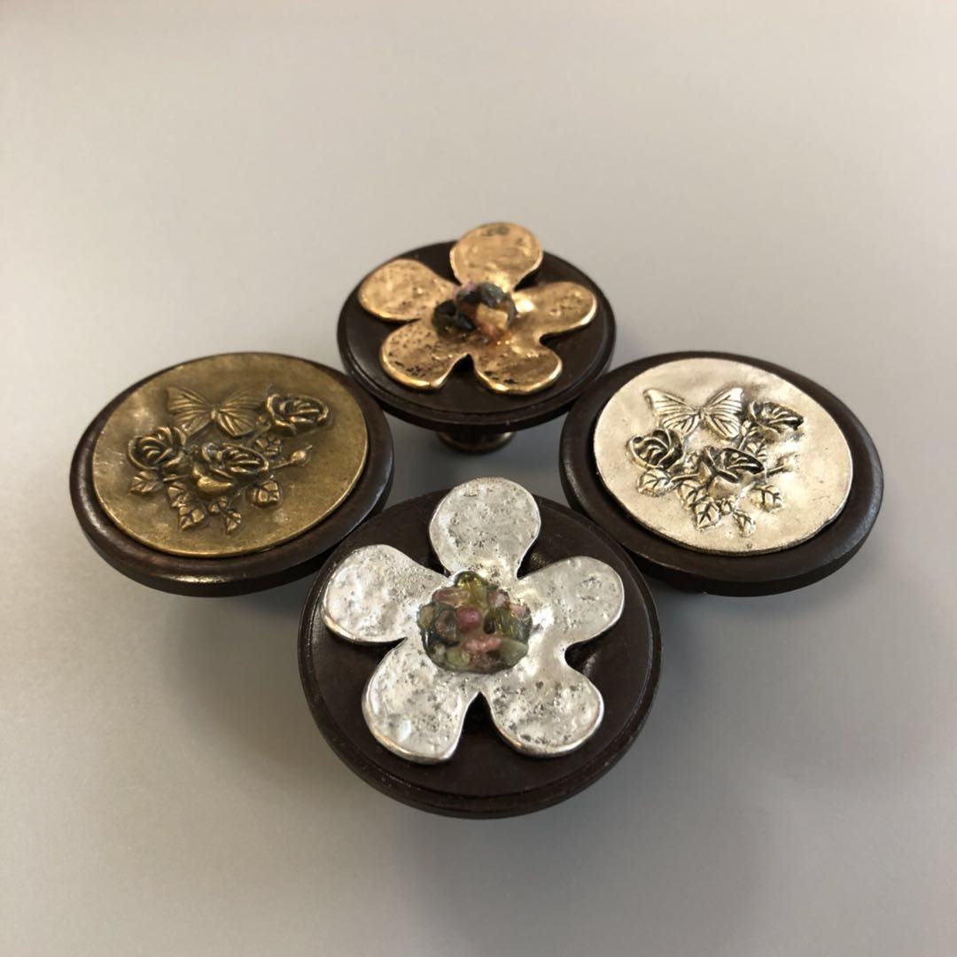 欧美式田园50mm木拉手衣柜门抽屉橱柜明装单孔拉手把手