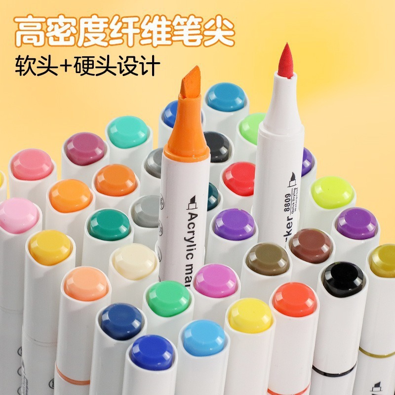 Zhenhao 子供用アクリルマーカーペン、学生絵画、速乾性、積み重ね可能、不透明紙落書き、無臭、双頭マーカー|undefined