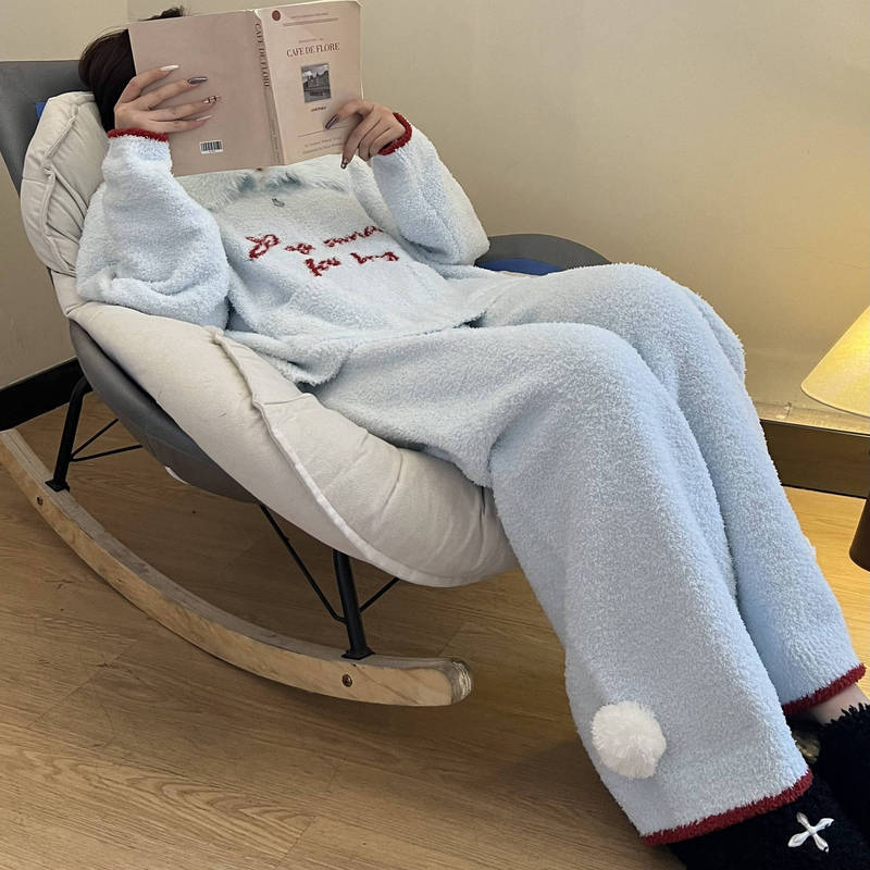 日系少女半边绒睡衣女款冬季2025新款大码宽松加厚保暖家居服套装|undefined