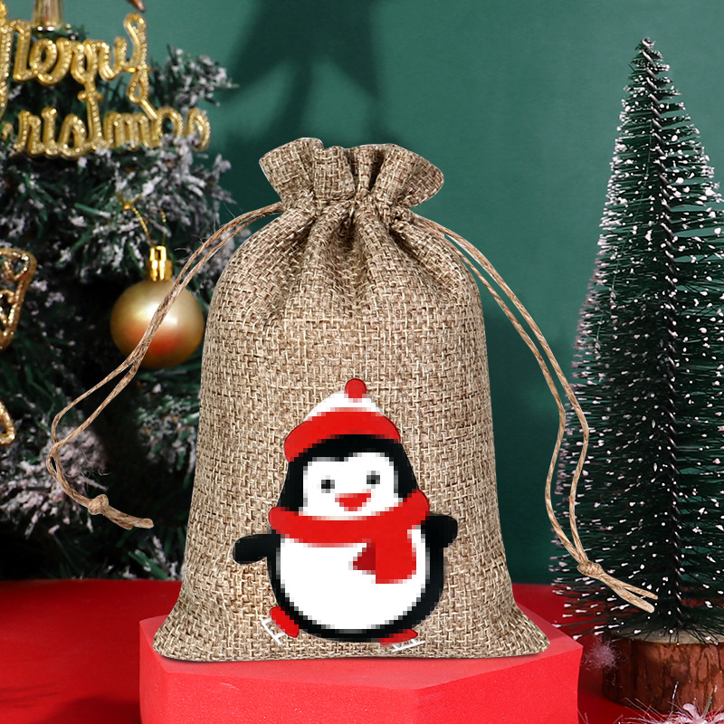 Transfronteriza nueva bolsa de lino de Navidad al por mayor bolsa de embalaje de caramelo con cordón decoraciones de Navidad bolsa de almacenamiento con cordón