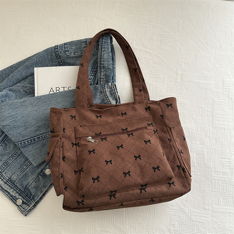Bolso Tote de pana de moda coreana 2024 verano nuevo estilo bolso de hombro con estampado de diamantes mochila de cercanías con lazo