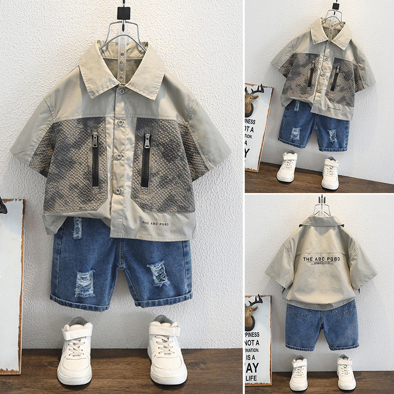 7940 tops para niños camisas de manga corta de moda de verano 2025 nuevo estilo estilo occidental chico guapo ropa fina para niños