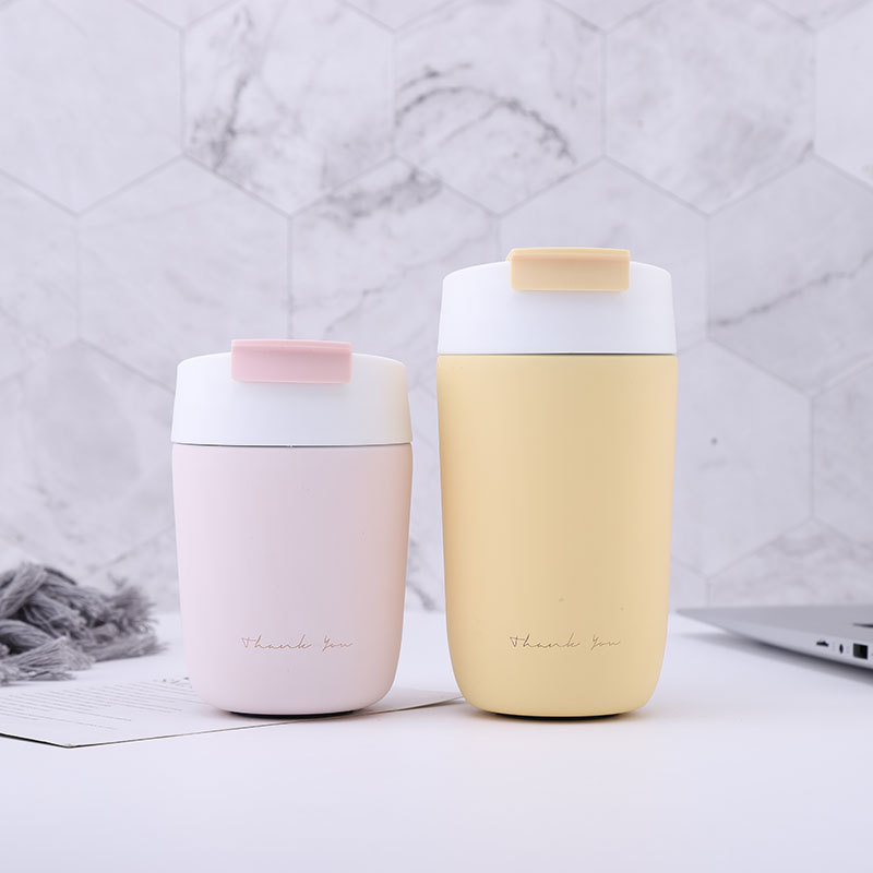 Neuer, einfacher Edelstahl-Isolierbecher mit zwei Trinköffnungen für Büro, Outdoor, Freizeit und Automontage, Vakuum-Kaffeebecher_voghion.com