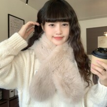韩版学生保暖仿皮草狐狸毛纯色围巾毛毛交叉长围巾围脖秋冬女加厚