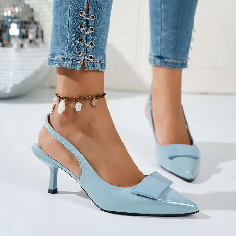 Cross-Border Large Size Stiletto Pointed Toe High-Heeled Sandals for Women, New Summer Style Casual Closed-Toe Fashion Sandals with Back Strap for Women