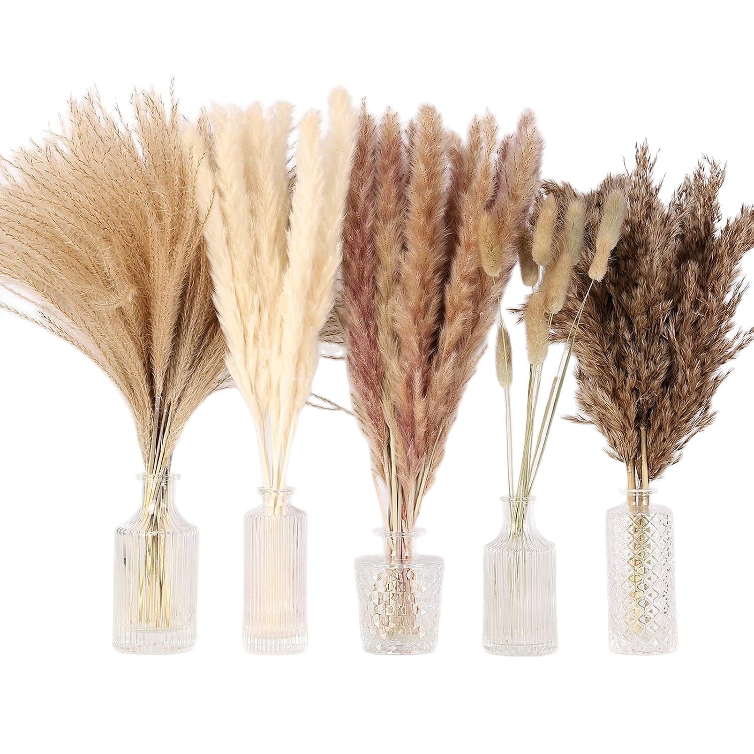 Pampas naturales ramo de flores secas cola de conejo hierba pequeña Reed polvo Reed madera estilo bohemio decoración del hogar