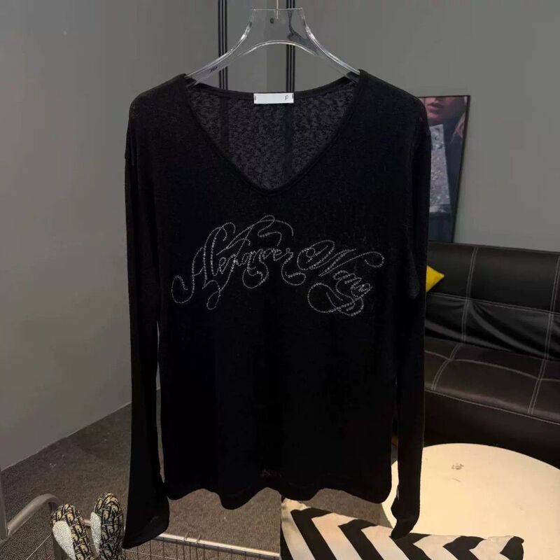 Rhinestone Letter Print Semi-Transparent Long Sleeve T-Shirt for Women, Sun Protection Cover-Up, Summer Plus Size Loose Slimming Top for Plus-Size Women Rhinestone Letter Print Semi-Transparent Long Sleeve T-Shirt for Women, Sun Protection Cover-Up, Summer Plus Size Loose Slimming Top for Plus-Size Women