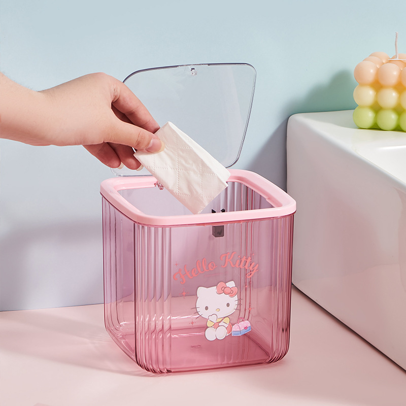 Kitty Cat Desktop Trash Can with Lid for Home Use Sanrio Daily Necessities Transparent Bedroom Daily Goods Hello Kitty Kitty Cat Desktop Trash Can with Lid for Home Use Sanrio Daily Necessities Transparent Bedroom Daily Goods Hello Kitty