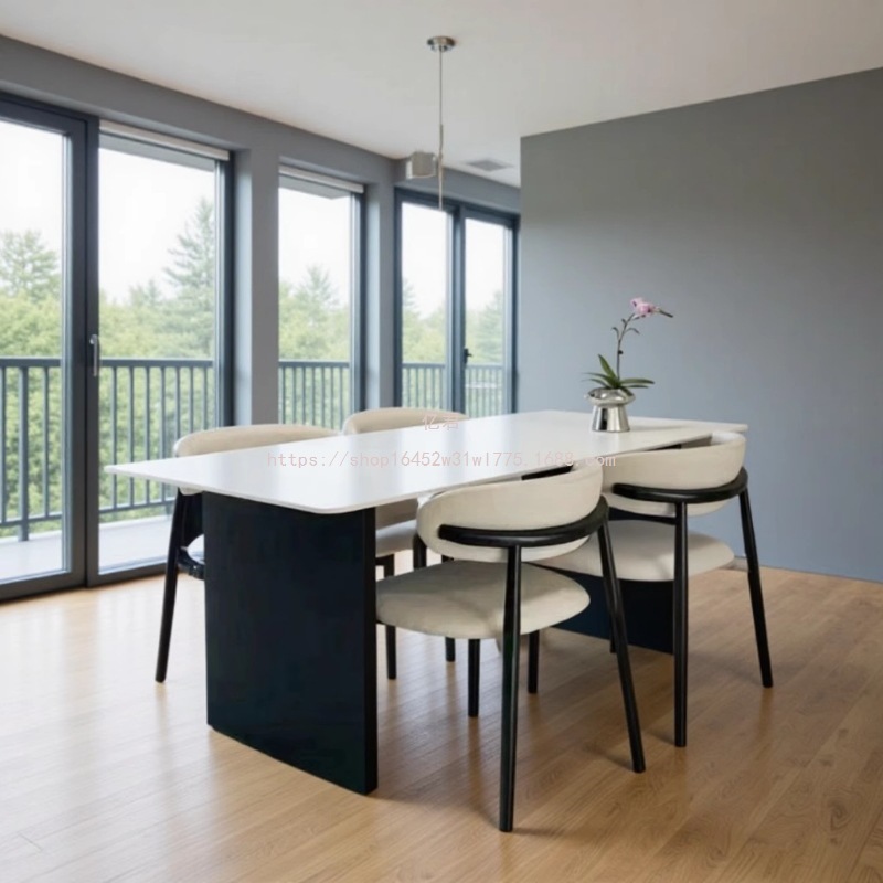 Light Luxury Italian Dining Table Minimalist Small Apartment Rectangular Household Slate Dining Table and Chair Combination Solid Wood Dining Table
