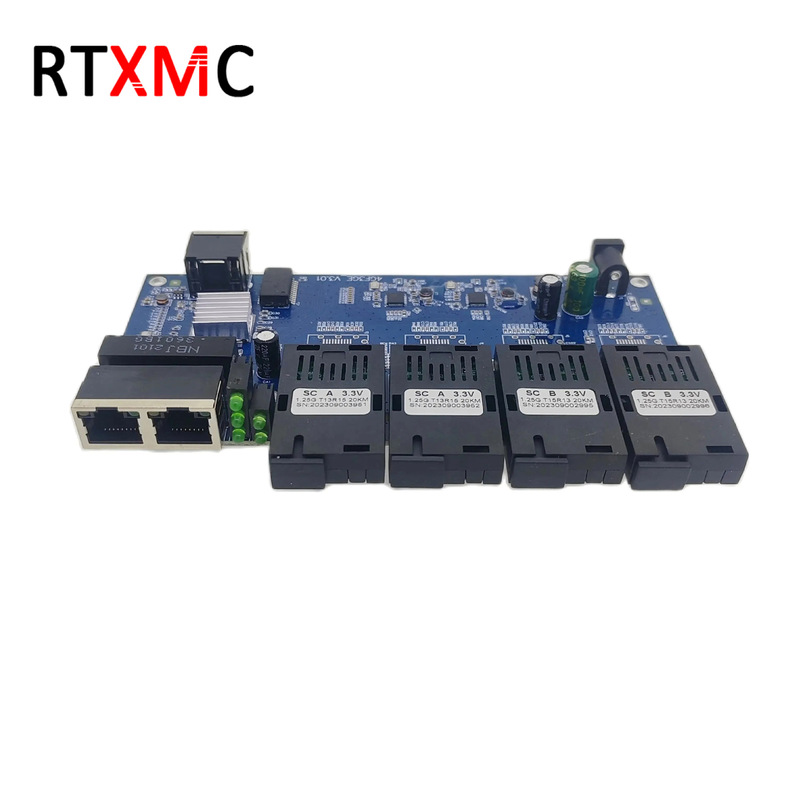 Gigabit single mode single fiber optical transceiver 4 optical 3 Electric Ethernet switch network photoelectric converter mainboard Pcba