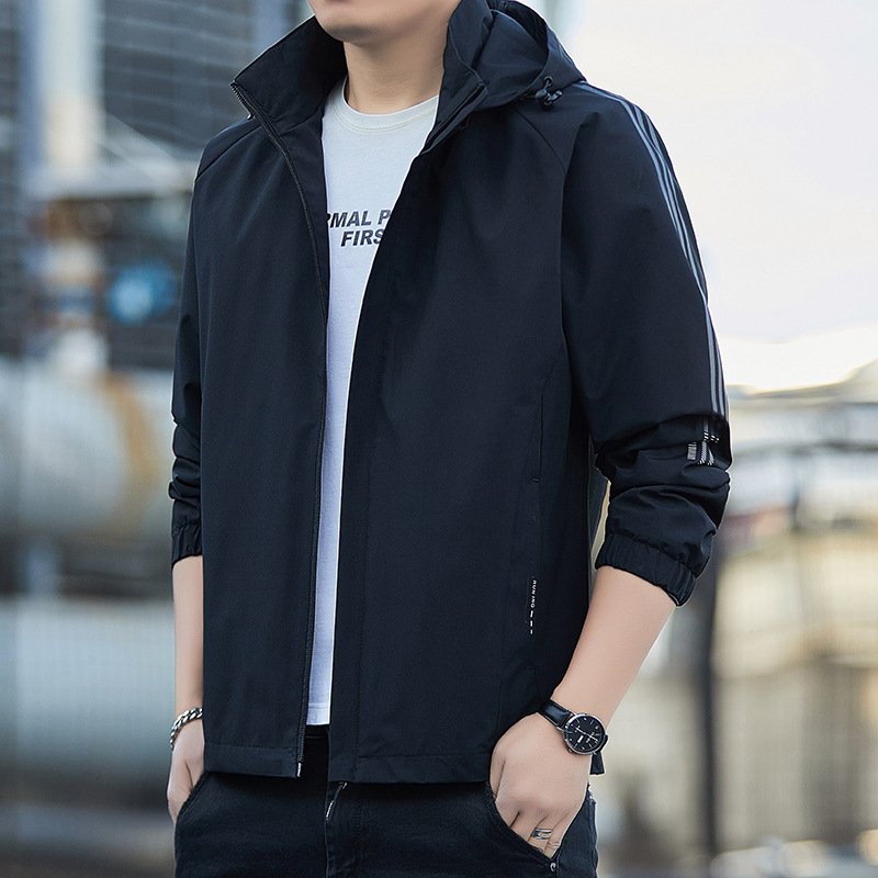 Otoño, chaqueta de tres barras, primavera y otoño, 2025 moda de hombre, chaqueta con capuz, guapo, delgado, casual