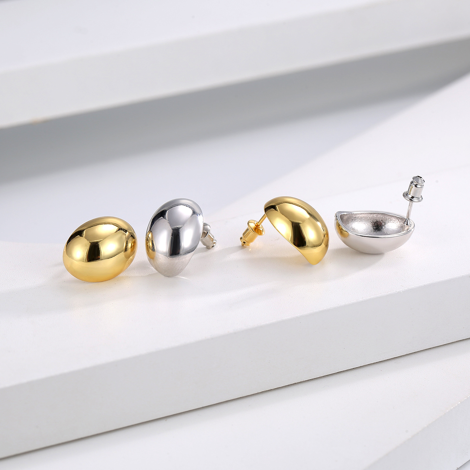 Korean glossy gold bean earrings ins fas...