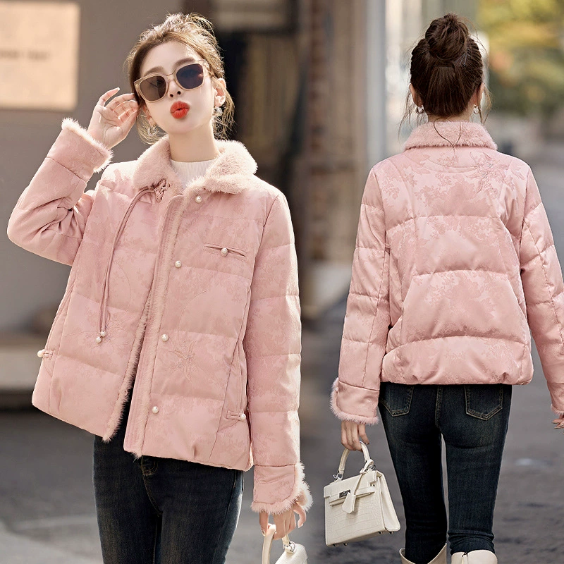 Спот 2024 новый жаккардовый вышивка норковый пуховик куртка зимой